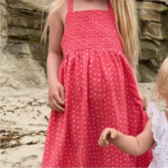 CAT & JACK Pink Smocked Tiered Maxi Dress with White Hearts - Picture 1 of 9
